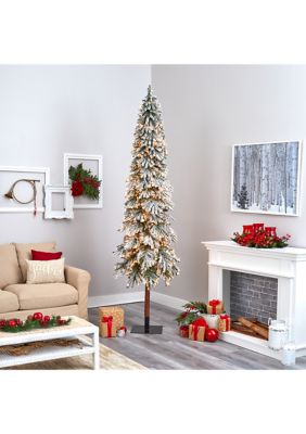 9 Foot Flocked Grand Alpine Artificial Christmas Tree with 600 Clear Lights and 1183 Bendable Branches on Natural Trunk