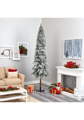 9 Foot Flocked Grand Alpine Artificial Christmas Tree with 600 Clear Lights and 1183 Bendable Branches on Natural Trunk