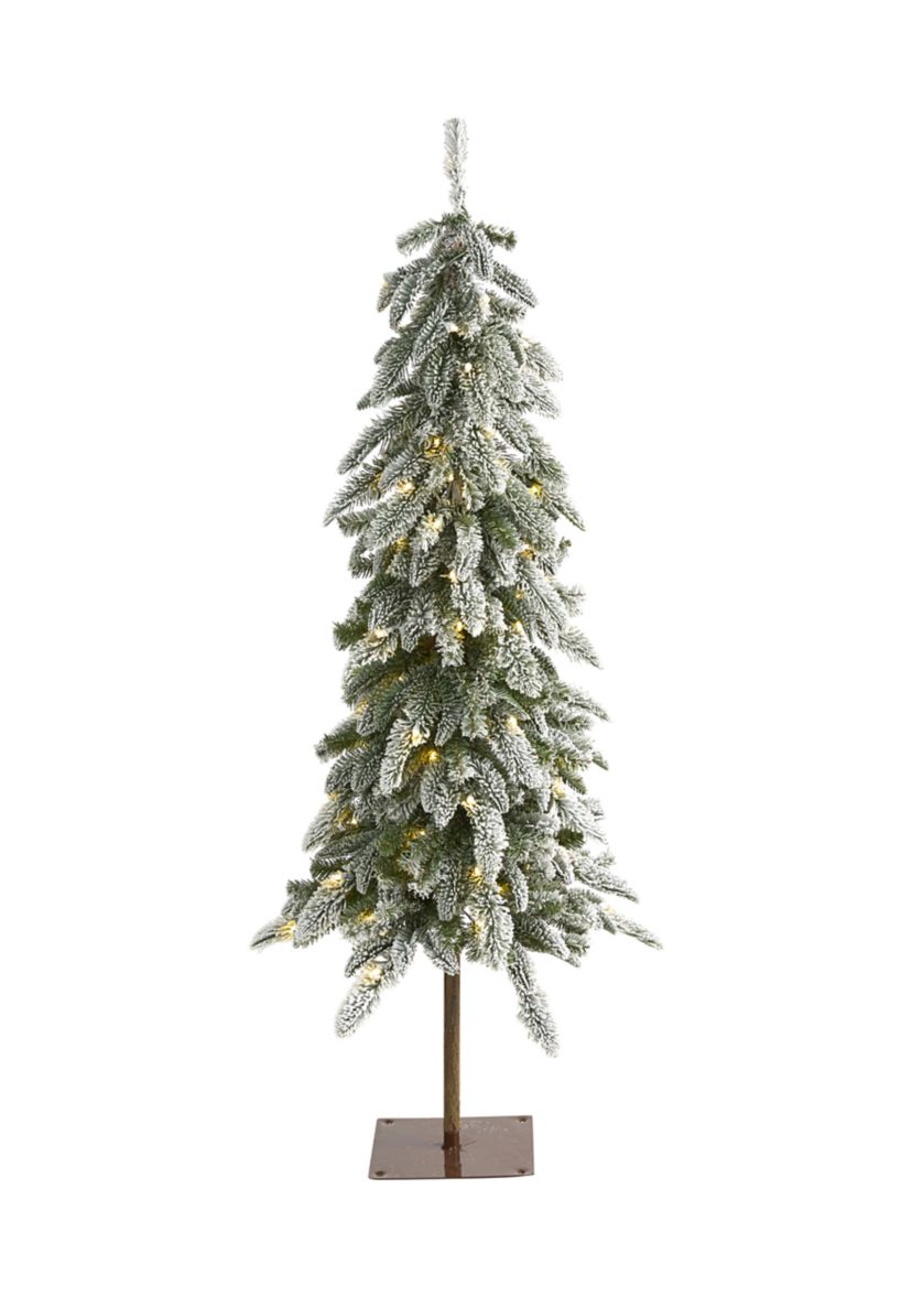 4.5 Foot Flocked Washington Alpine Christmas Artificial Tree with 100 White Warm LED Lights and 285 Bendable Branches