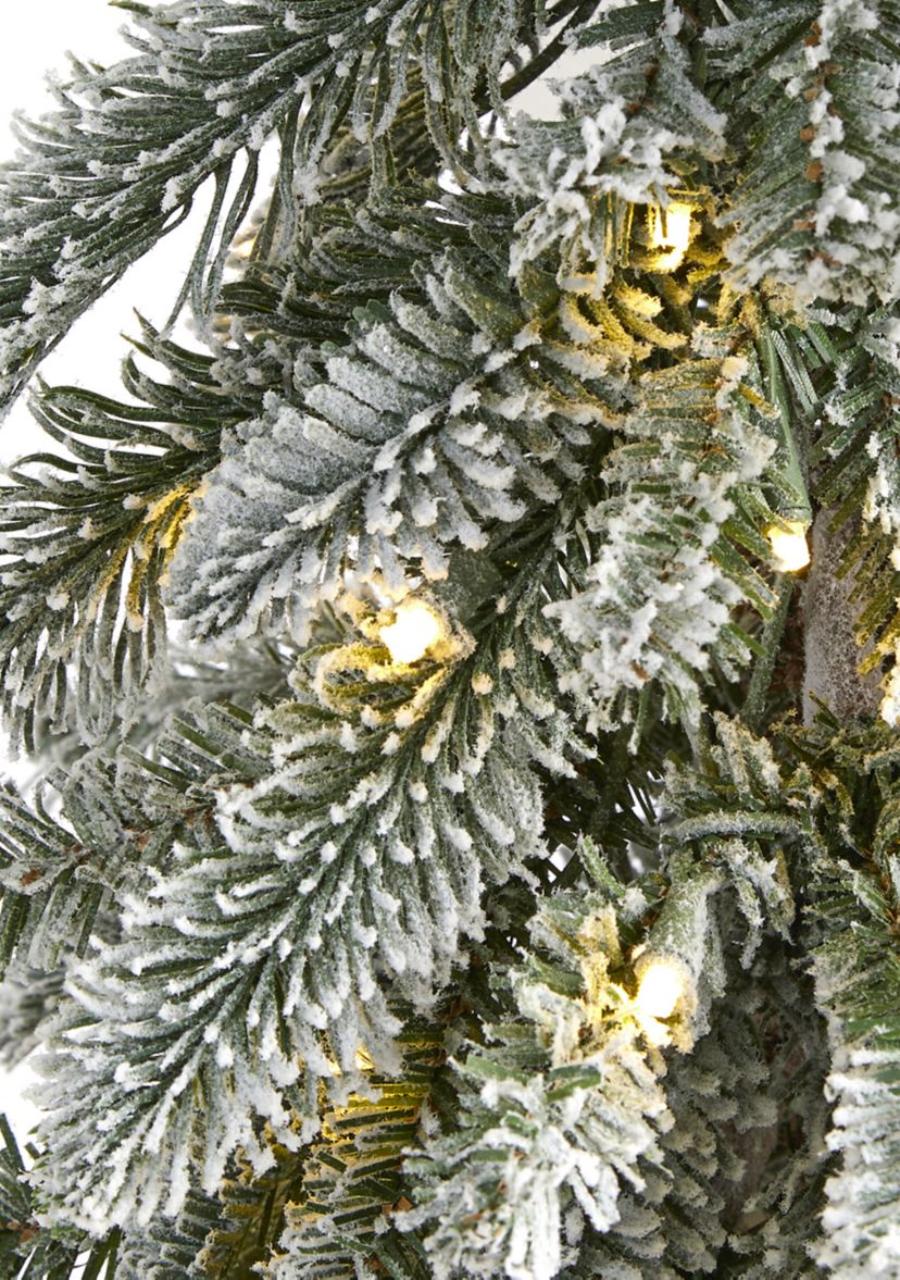 4.5 Foot Flocked Washington Alpine Christmas Artificial Tree with 100 White Warm LED Lights and 285 Bendable Branches