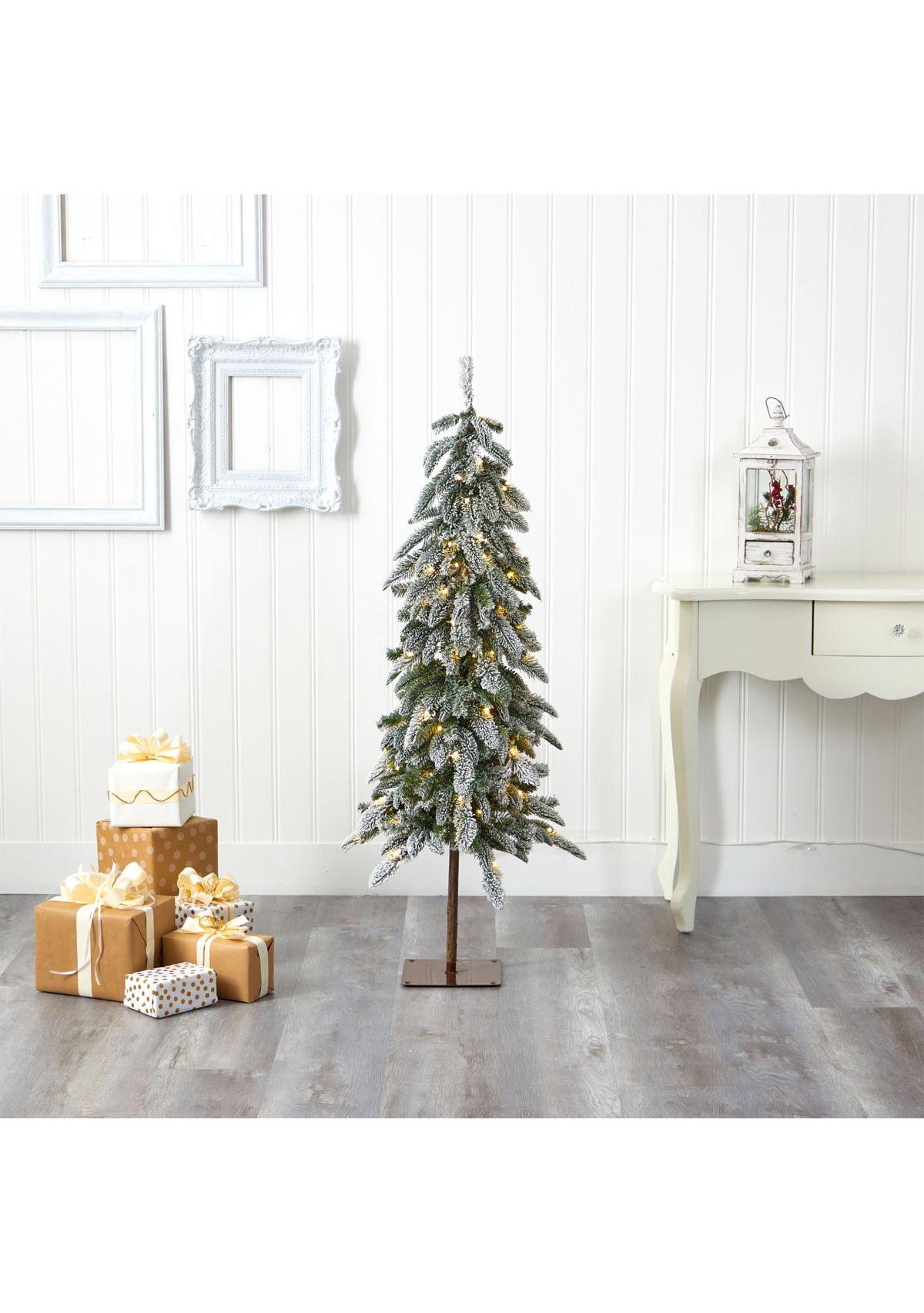 4.5 Foot Flocked Washington Alpine Christmas Artificial Tree with 100 White Warm LED Lights and 285 Bendable Branches