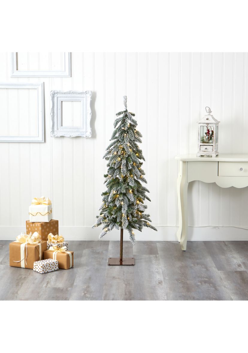 4.5 Foot Flocked Washington Alpine Christmas Artificial Tree with 100 White Warm LED Lights and 285 Bendable Branches