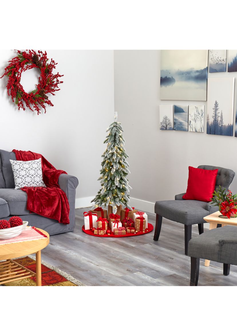 4.5 Foot Flocked Washington Alpine Christmas Artificial Tree with 100 White Warm LED Lights and 285 Bendable Branches