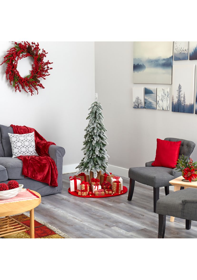 4.5 Foot Flocked Washington Alpine Christmas Artificial Tree with 100 White Warm LED Lights and 285 Bendable Branches