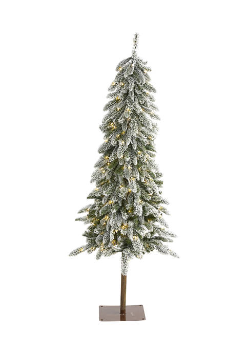 5.5 Foot Flocked Washington Alpine Christmas Artificial Tree with 150 White Warm LED Lights and 377 Bendable Branches