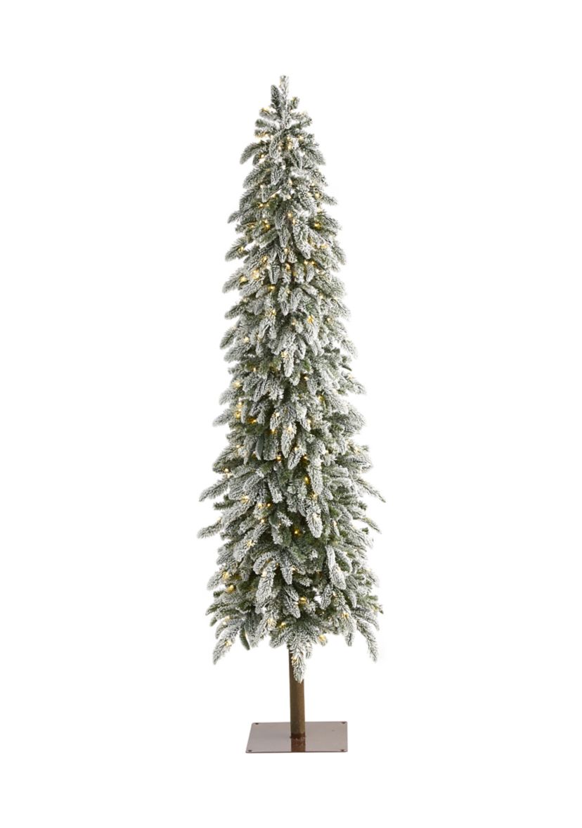 7.5 Foot Flocked Washington Alpine Christmas Artificial Tree with 350 White Warm LED Lights and 877 Bendable Branches