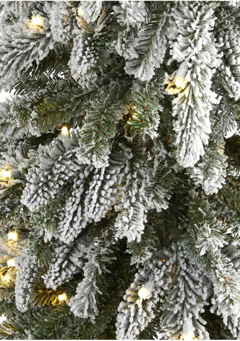 7.5 Foot Flocked Washington Alpine Christmas Artificial Tree with 350 White Warm LED Lights and 877 Bendable Branches