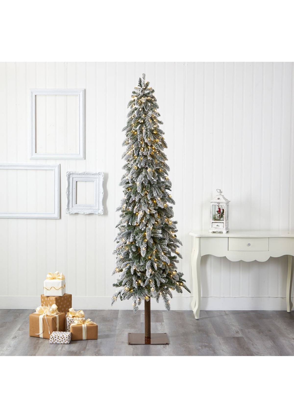 7.5 Foot Flocked Washington Alpine Christmas Artificial Tree with 350 White Warm LED Lights and 877 Bendable Branches