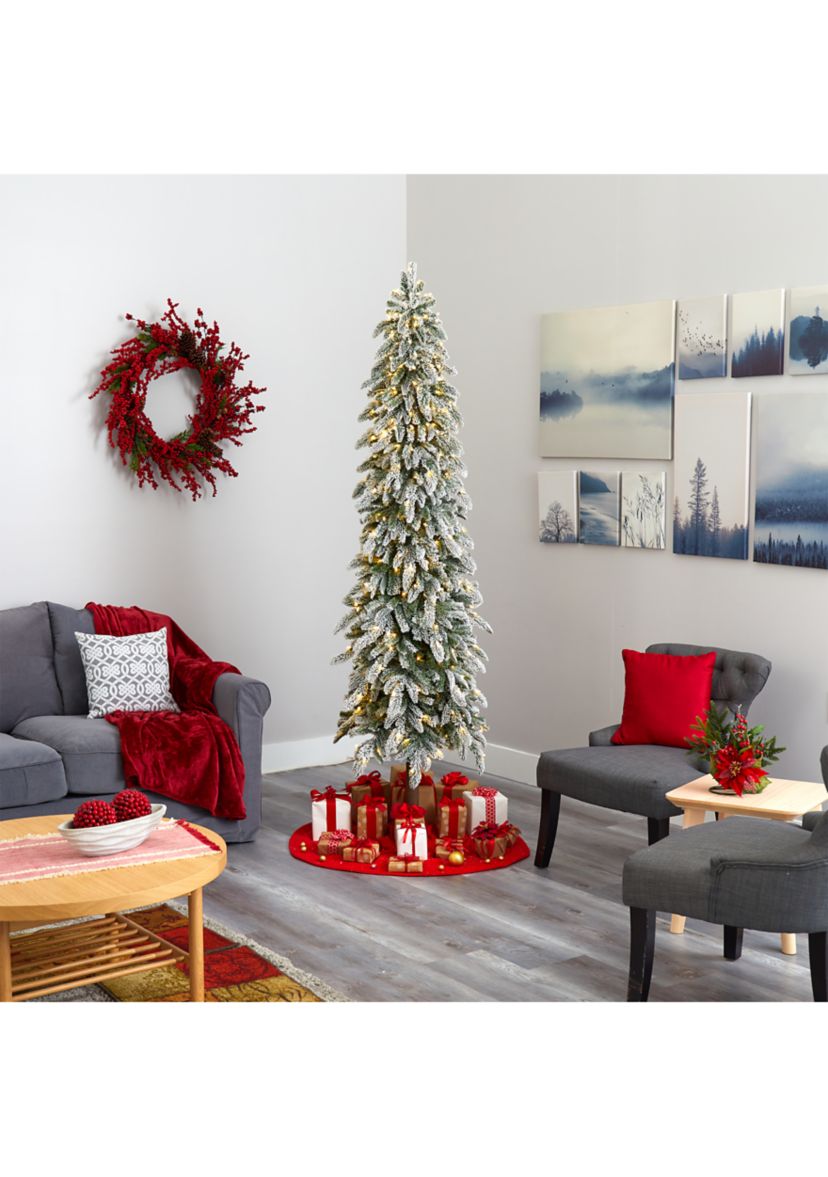 7.5 Foot Flocked Washington Alpine Christmas Artificial Tree with 350 White Warm LED Lights and 877 Bendable Branches