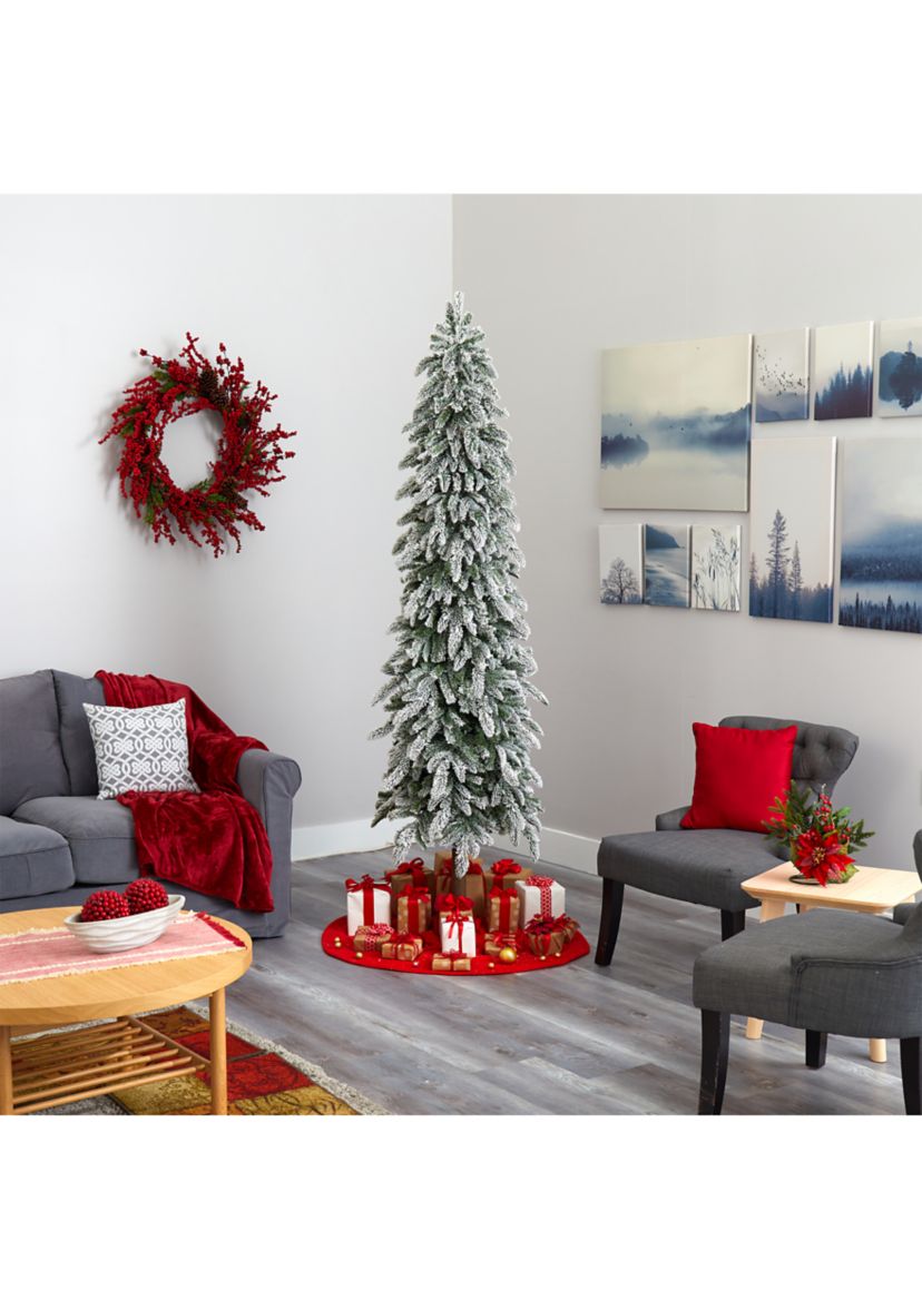 7.5 Foot Flocked Washington Alpine Christmas Artificial Tree with 350 White Warm LED Lights and 877 Bendable Branches