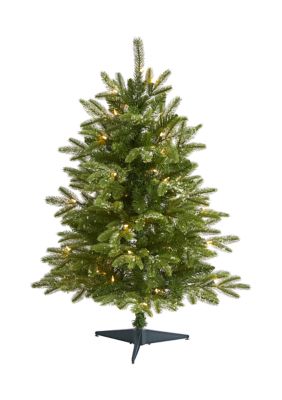 Nearly Natural 3 Foot Snowed Grand Teton Fir Artificial Christmas Tree with 50 Clear Lights and 111 Bendable Branches, Green