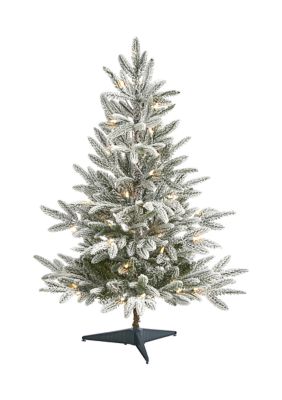 Nearly Natural 3 Foot Flocked Manchester Spruce Artificial Christmas Tree with 50 Lights and 133 Bendable Branches, Green