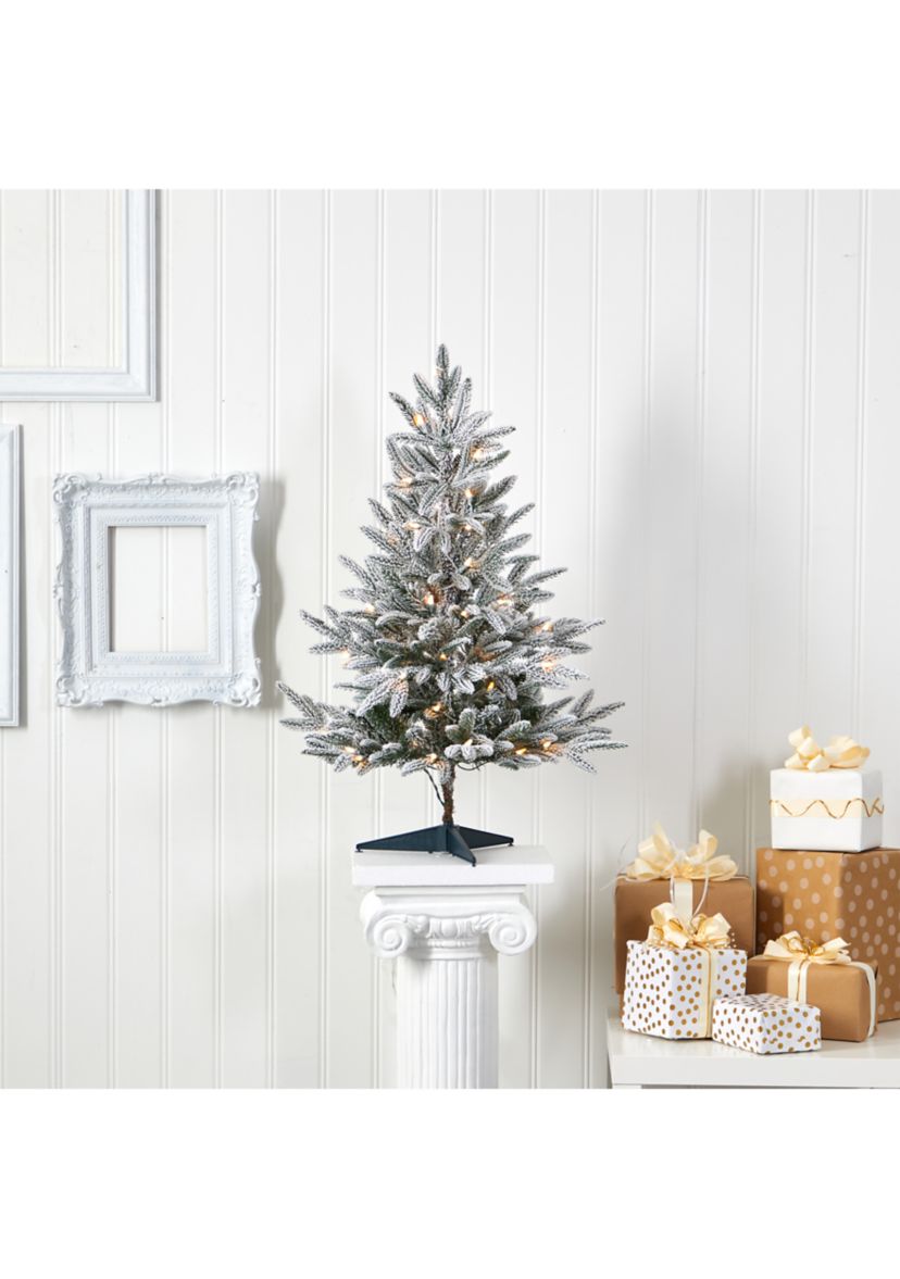 3 Foot Flocked Manchester Spruce Artificial Christmas Tree with 50 Lights and 133 Bendable Branches