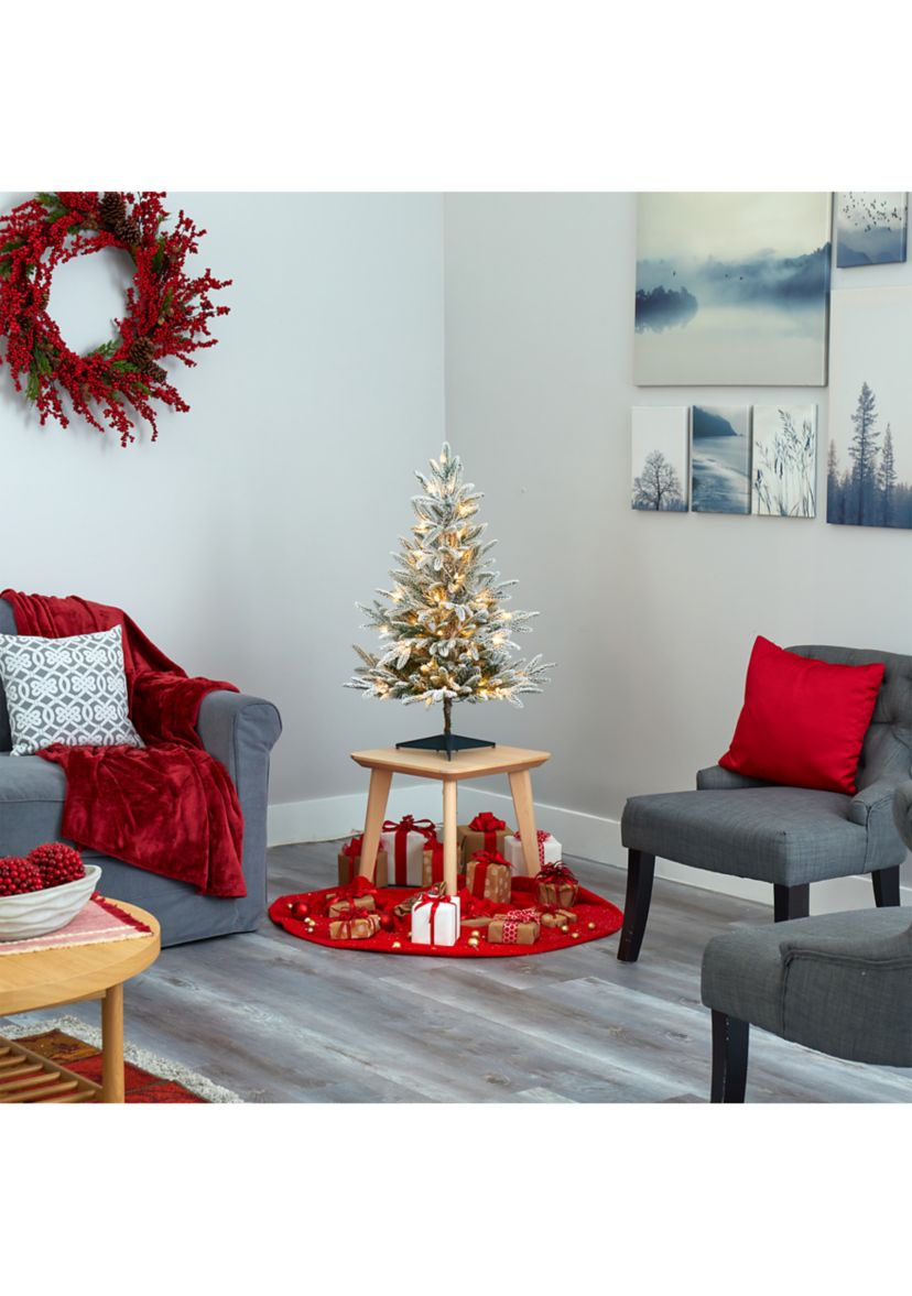 3 Foot Flocked Manchester Spruce Artificial Christmas Tree with 50 Lights and 133 Bendable Branches