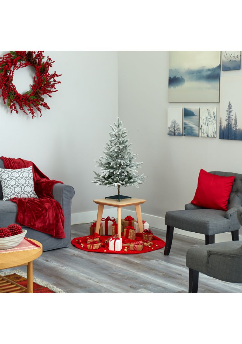 3 Foot Flocked Manchester Spruce Artificial Christmas Tree with 50 Lights and 133 Bendable Branches