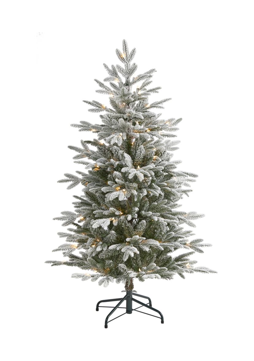 4.5 Foot Flocked Manchester Spruce Artificial Christmas Tree with 100 Lights and 357 Bendable Branches