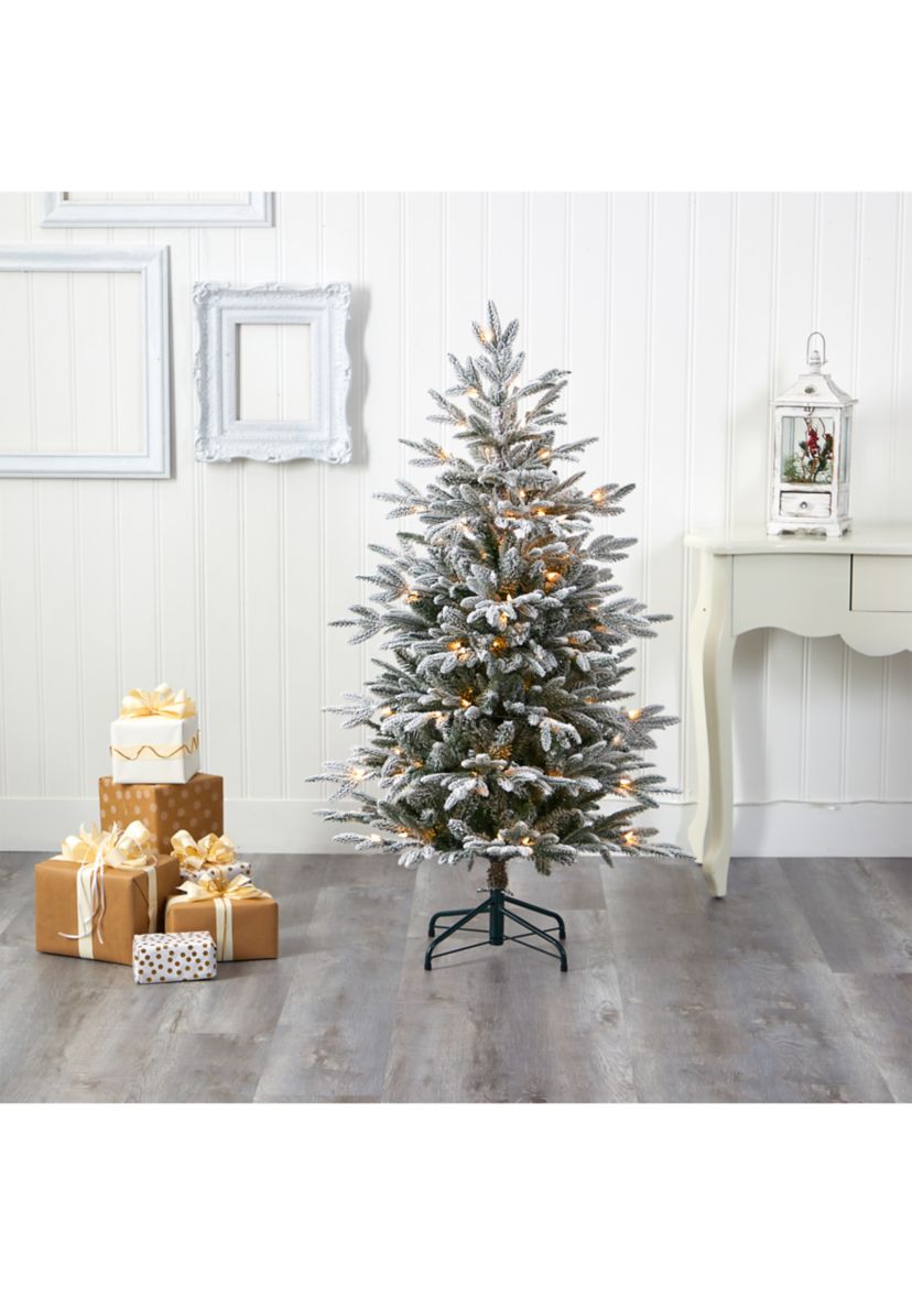 4.5 Foot Flocked Manchester Spruce Artificial Christmas Tree with 100 Lights and 357 Bendable Branches