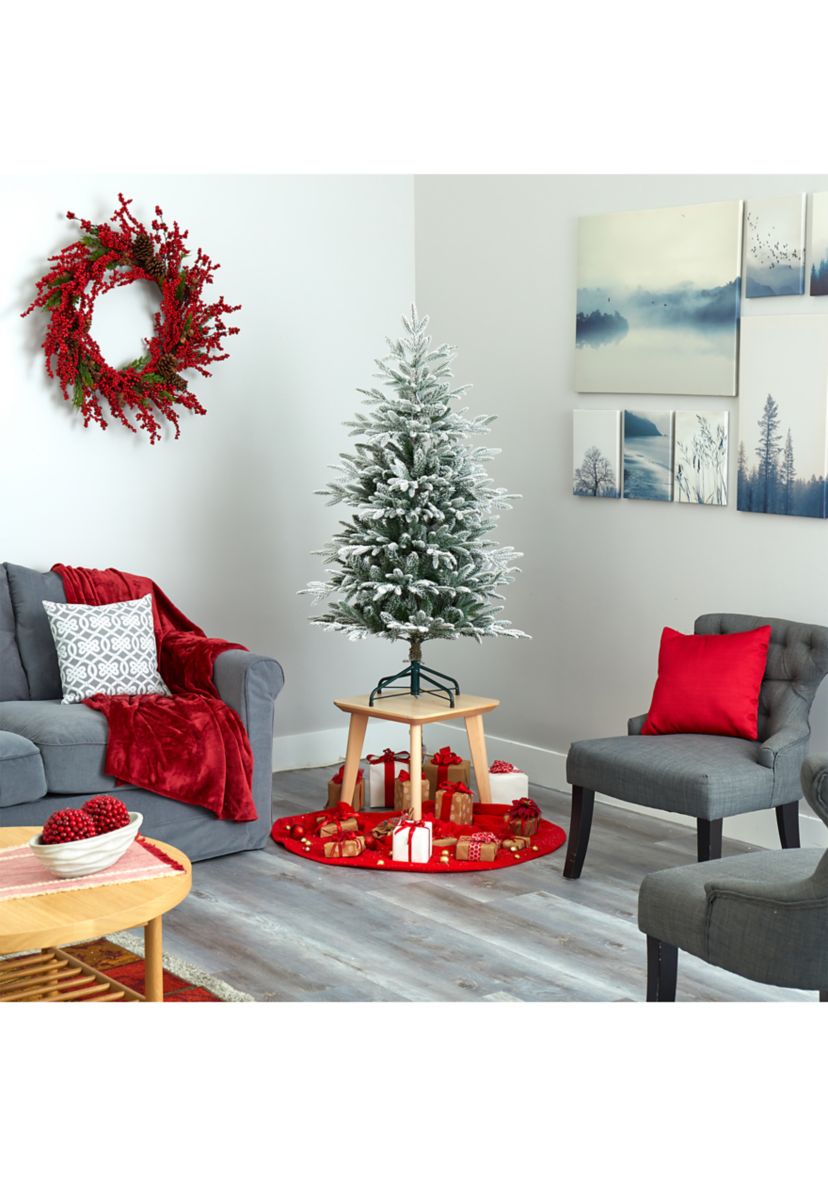 4.5 Foot Flocked Manchester Spruce Artificial Christmas Tree with 100 Lights and 357 Bendable Branches