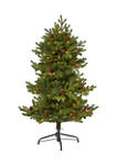 4 Foot Yukon Mountain Fir Artificial Christmas Tree with 100 Clear Lights, Pine Cones and 386 Bendable Branches