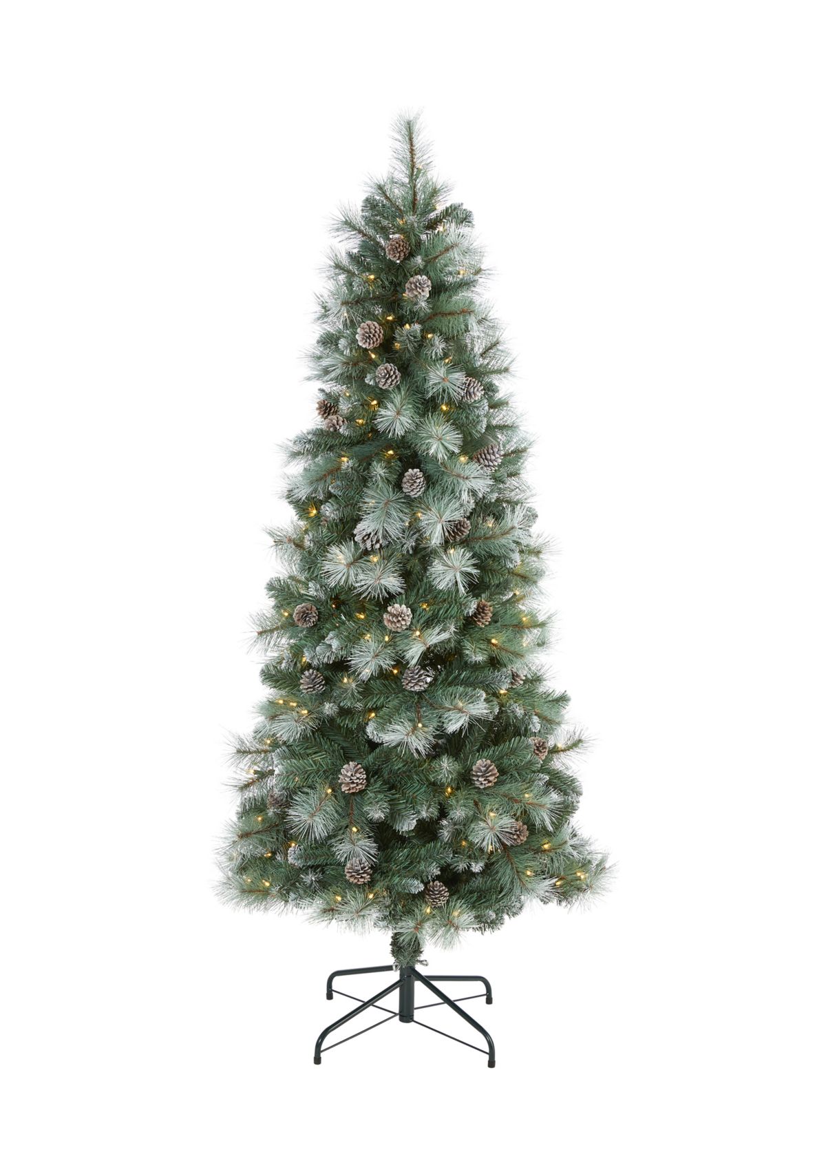 6 Foot Frosted Tip British Columbia Mountain Pine Artificial Christmas Tree with 250 Clear Lights, Pine Cones and 588 Bendable Branches