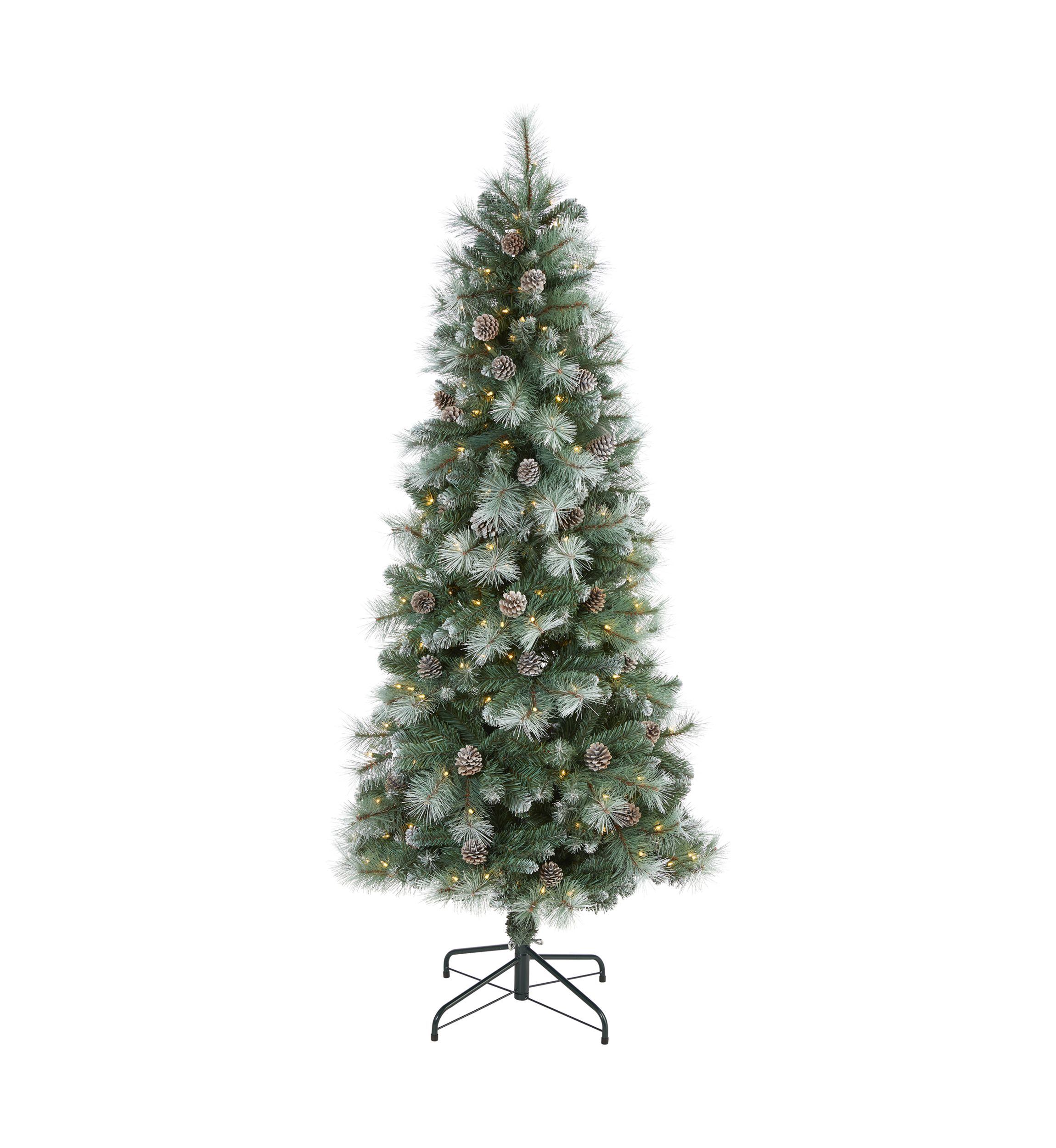 6 Foot Frosted Tip British Columbia Mountain Pine Artificial Christmas Tree with 250 Clear Lights, Pine Cones and 588 Bendable Branches