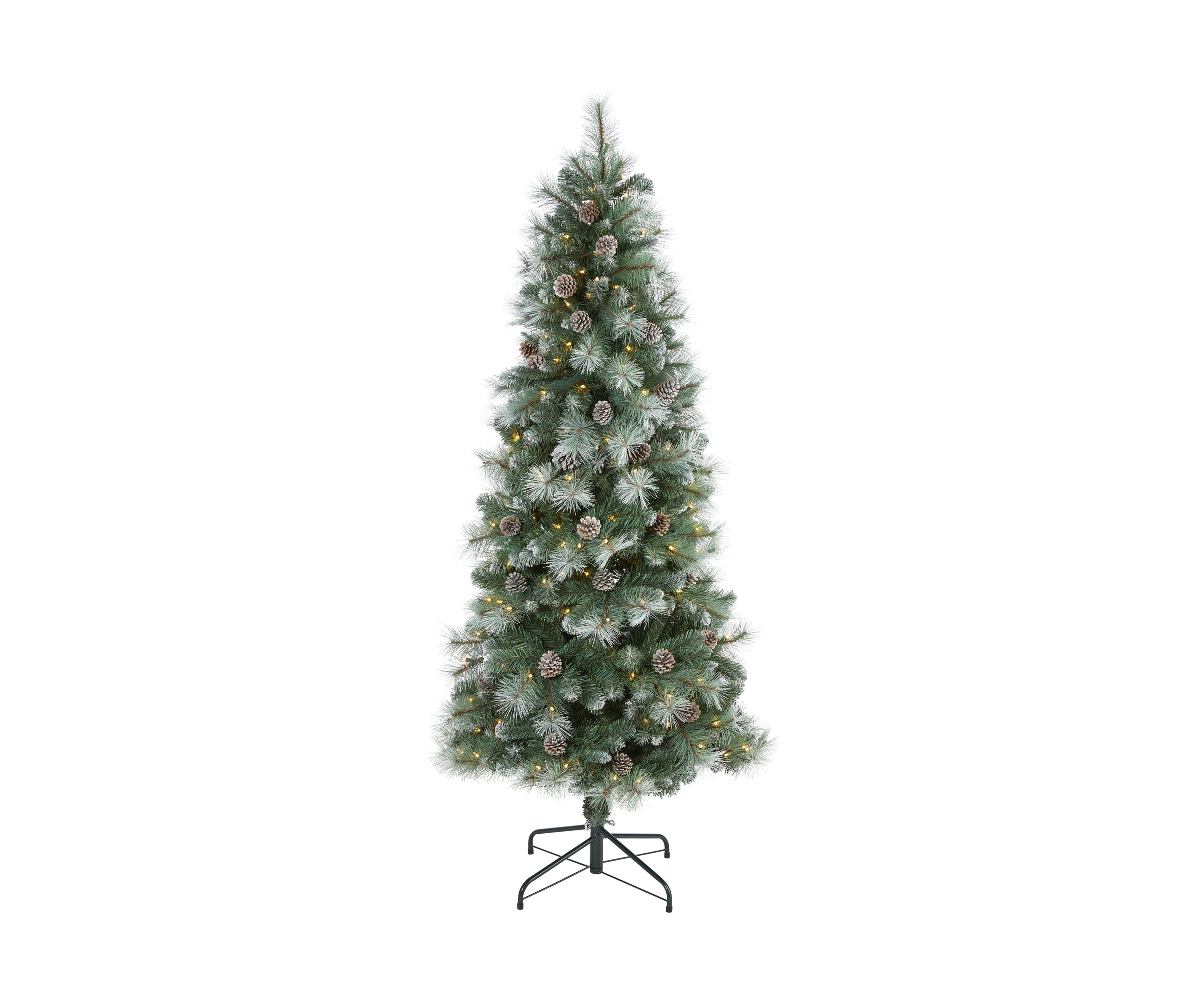 6 Foot Frosted Tip British Columbia Mountain Pine Artificial Christmas Tree with 250 Clear Lights, Pine Cones and 588 Bendable Branches