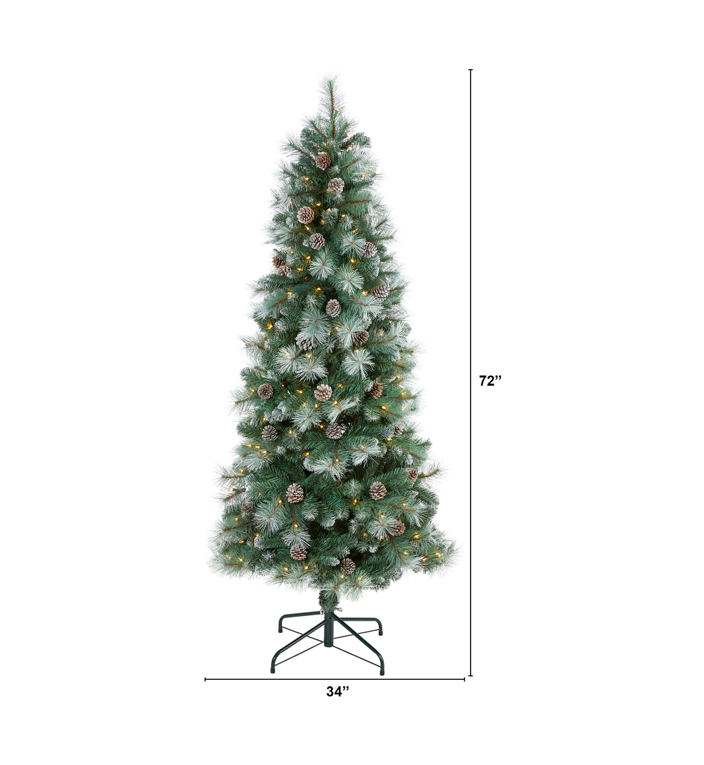 6 Foot Frosted Tip British Columbia Mountain Pine Artificial Christmas Tree with 250 Clear Lights, Pine Cones and 588 Bendable Branches