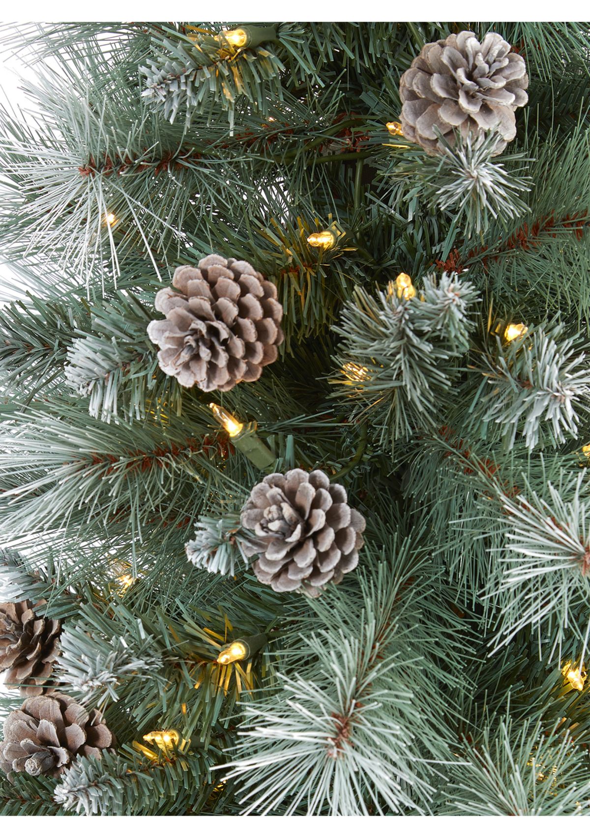 6 Foot Frosted Tip British Columbia Mountain Pine Artificial Christmas Tree with 250 Clear Lights, Pine Cones and 588 Bendable Branches