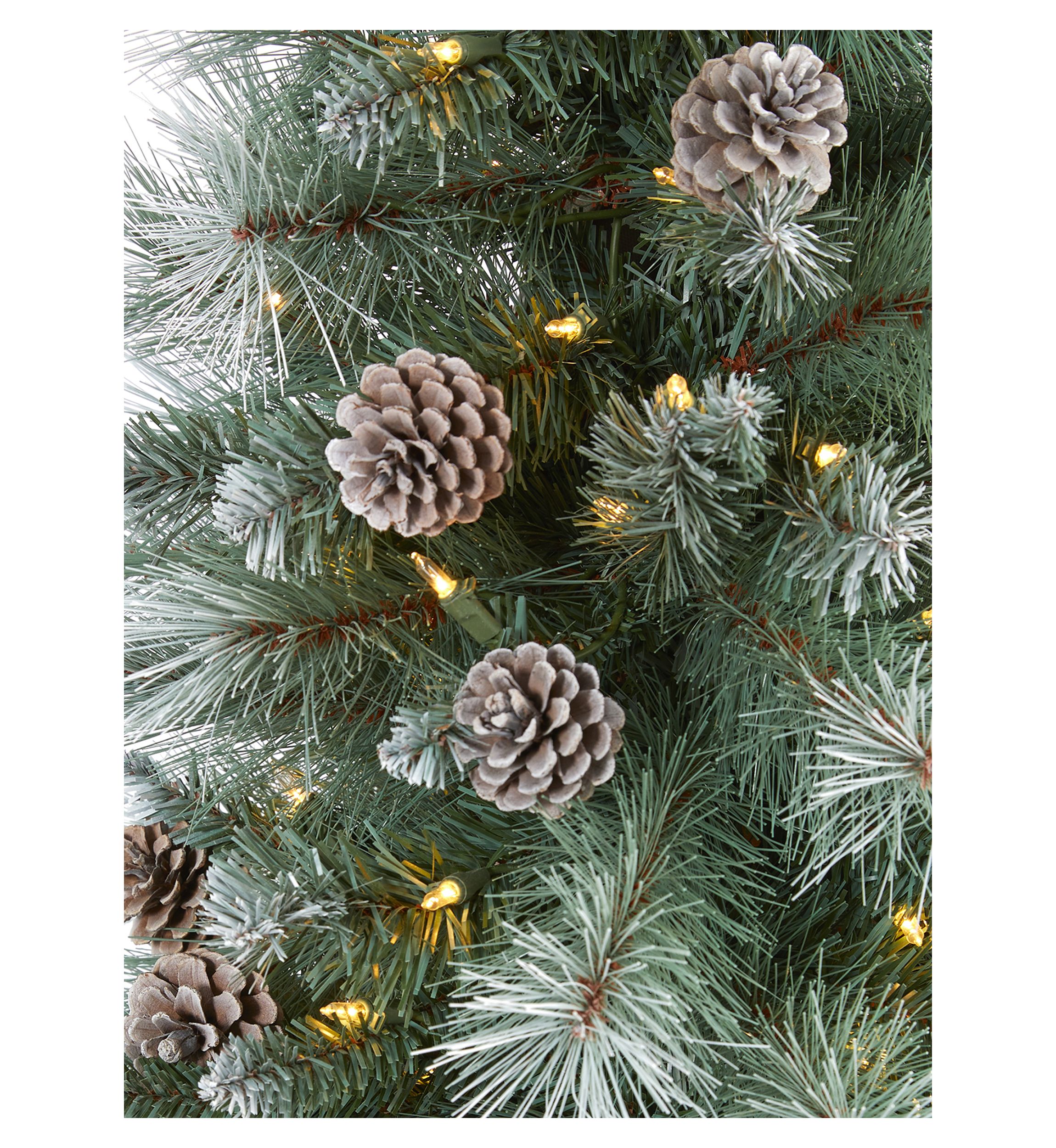 6 Foot Frosted Tip British Columbia Mountain Pine Artificial Christmas Tree with 250 Clear Lights, Pine Cones and 588 Bendable Branches