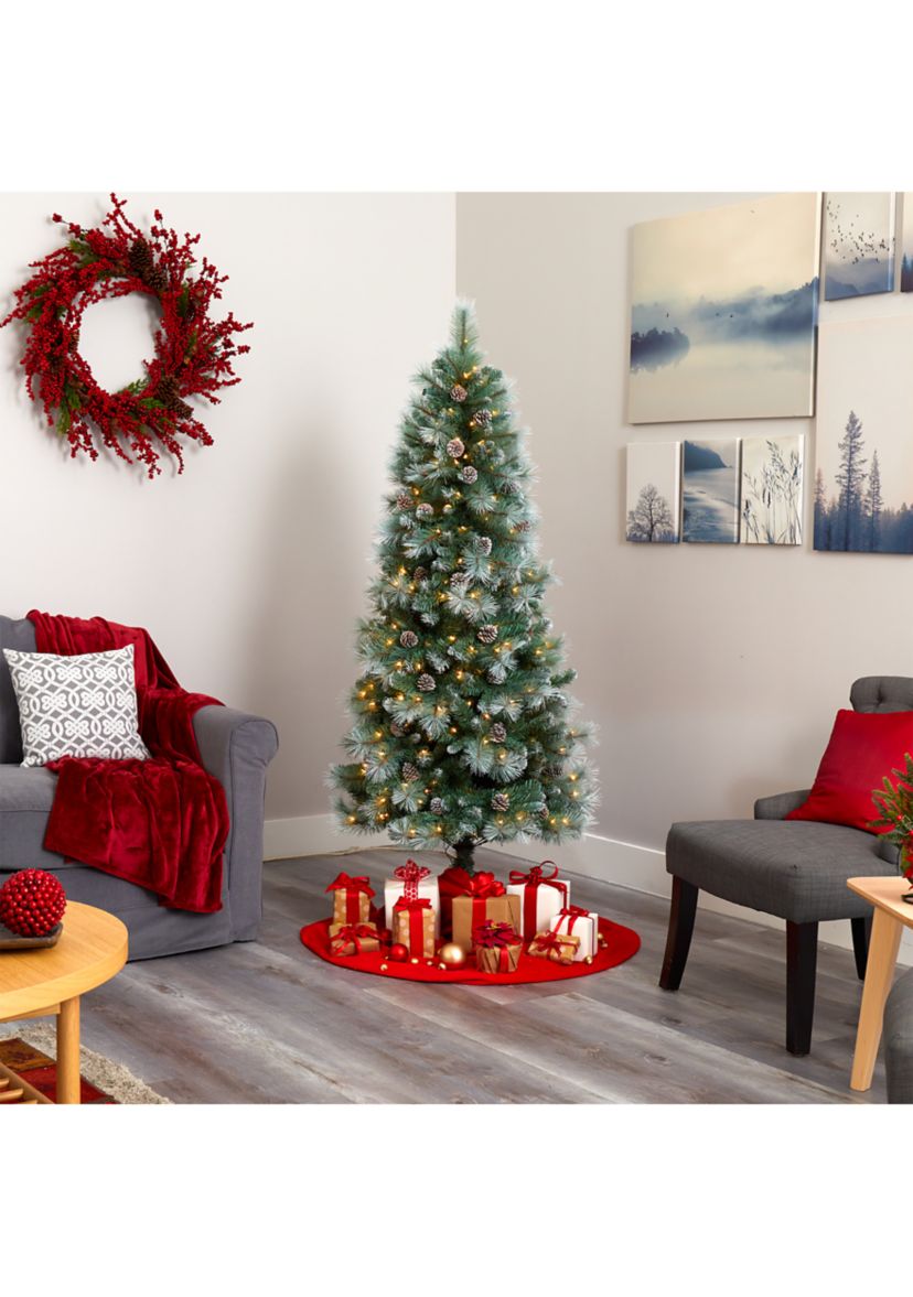 6 Foot Frosted Tip British Columbia Mountain Pine Artificial Christmas Tree with 250 Clear Lights, Pine Cones and 588 Bendable Branches