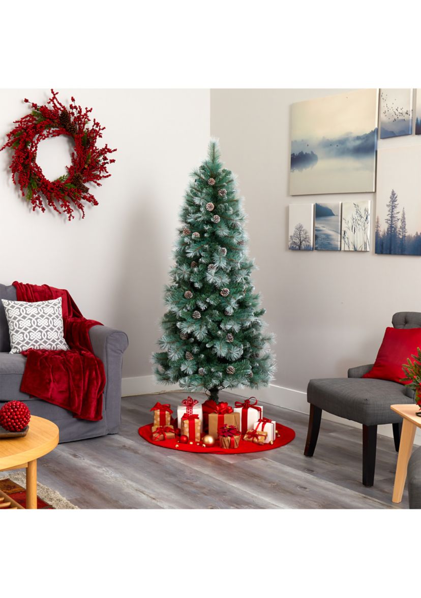 6 Foot Frosted Tip British Columbia Mountain Pine Artificial Christmas Tree with 250 Clear Lights, Pine Cones and 588 Bendable Branches