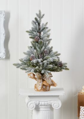 Nearly Natural Flocked Christmas Tree with Pine Cones