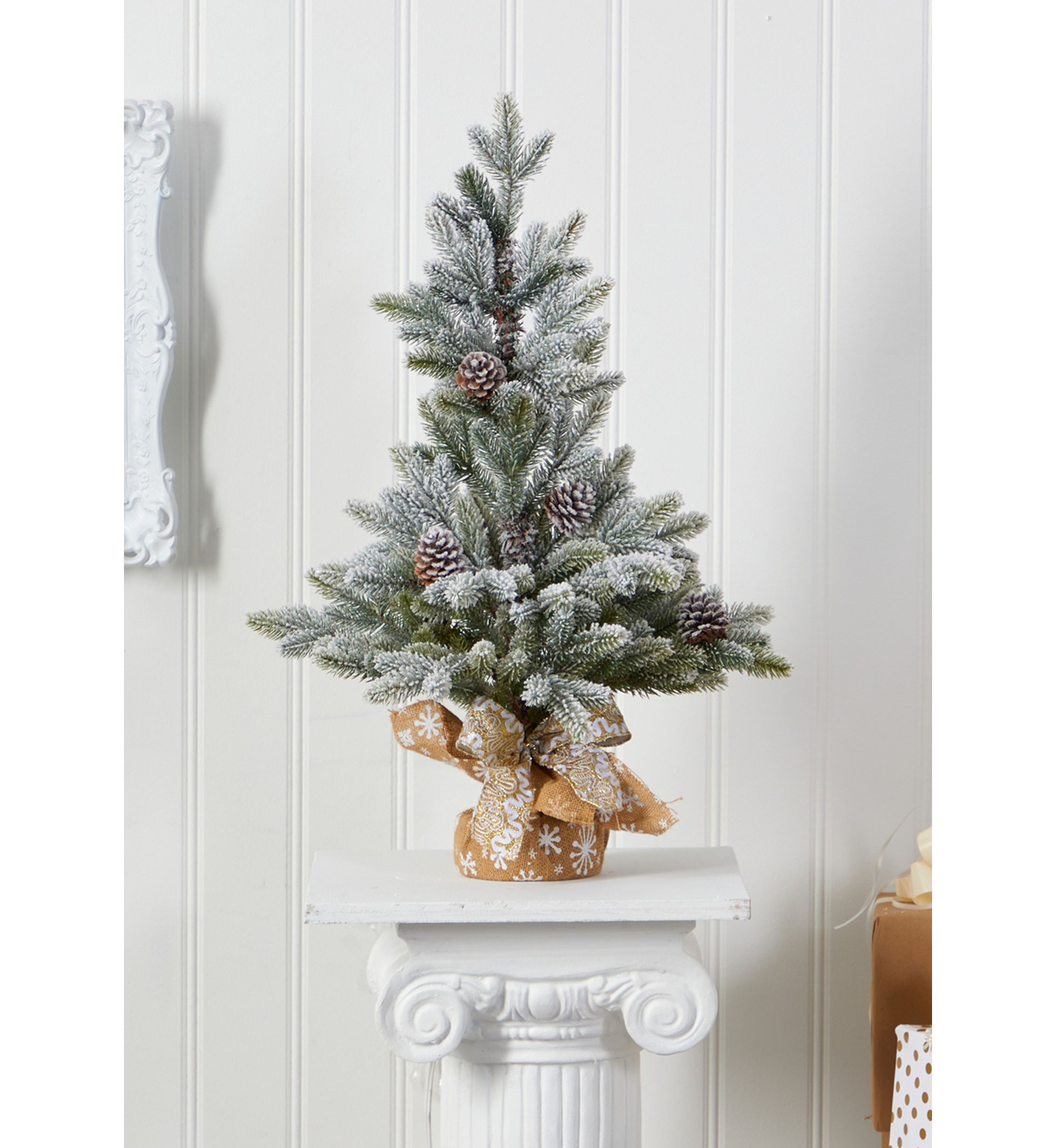 Flocked Christmas Tree with Pine Cones