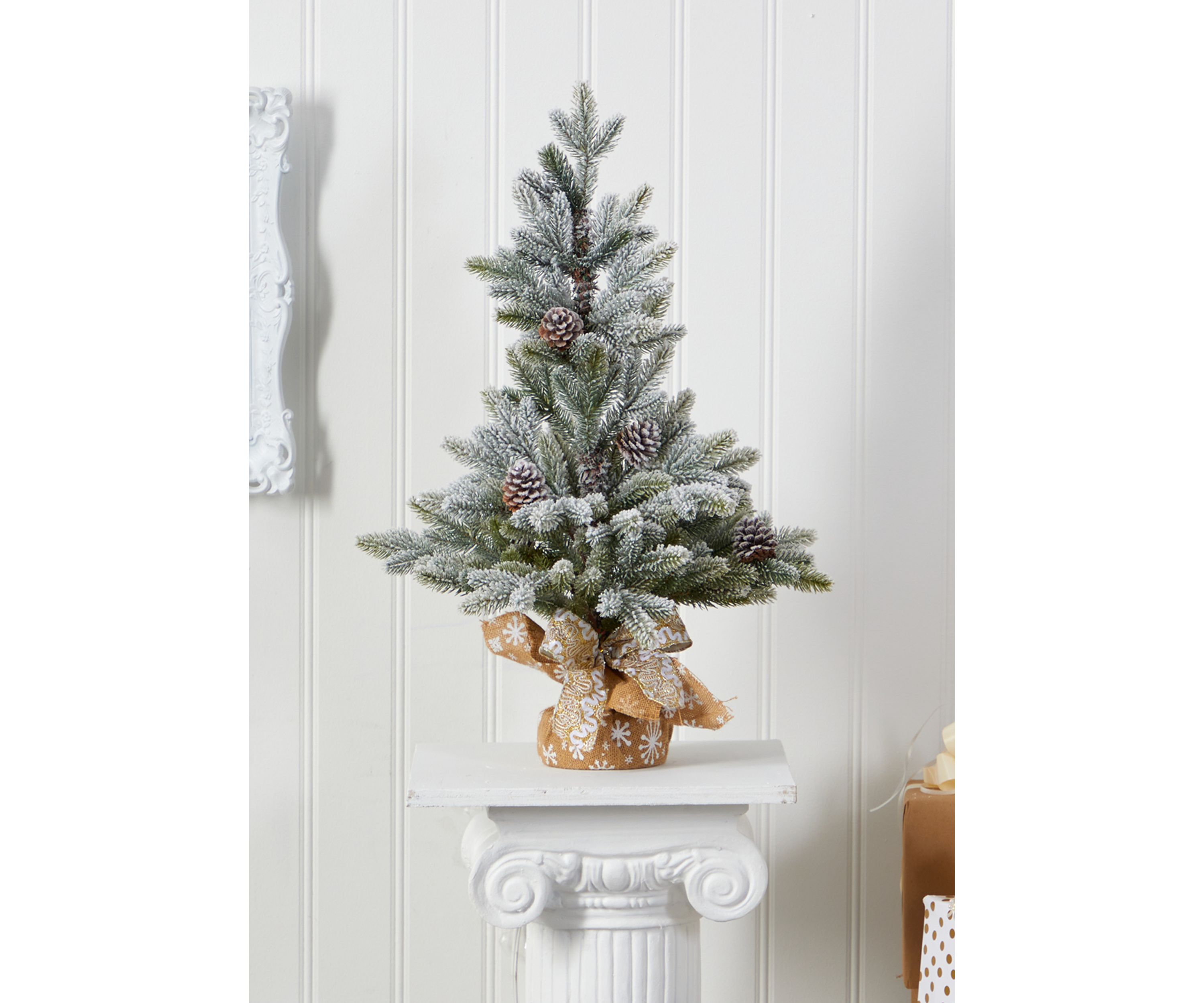Flocked Christmas Tree with Pine Cones