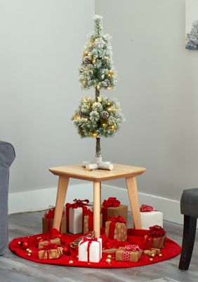 Nearly Natural Flocked Christmas Tree Topiary with Warm White LED Lights, Green, 3 Foot
