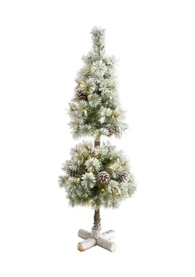 Flocked Christmas Tree Topiary with Warm White LED Lights