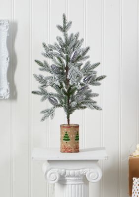 Nearly Natural Flocked Christmas Tree in Decorative Planter, Green, 3 Foot