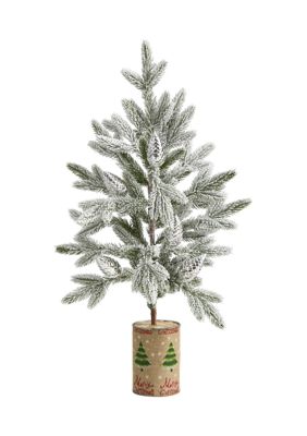 Flocked Christmas Tree in Decorative Planter