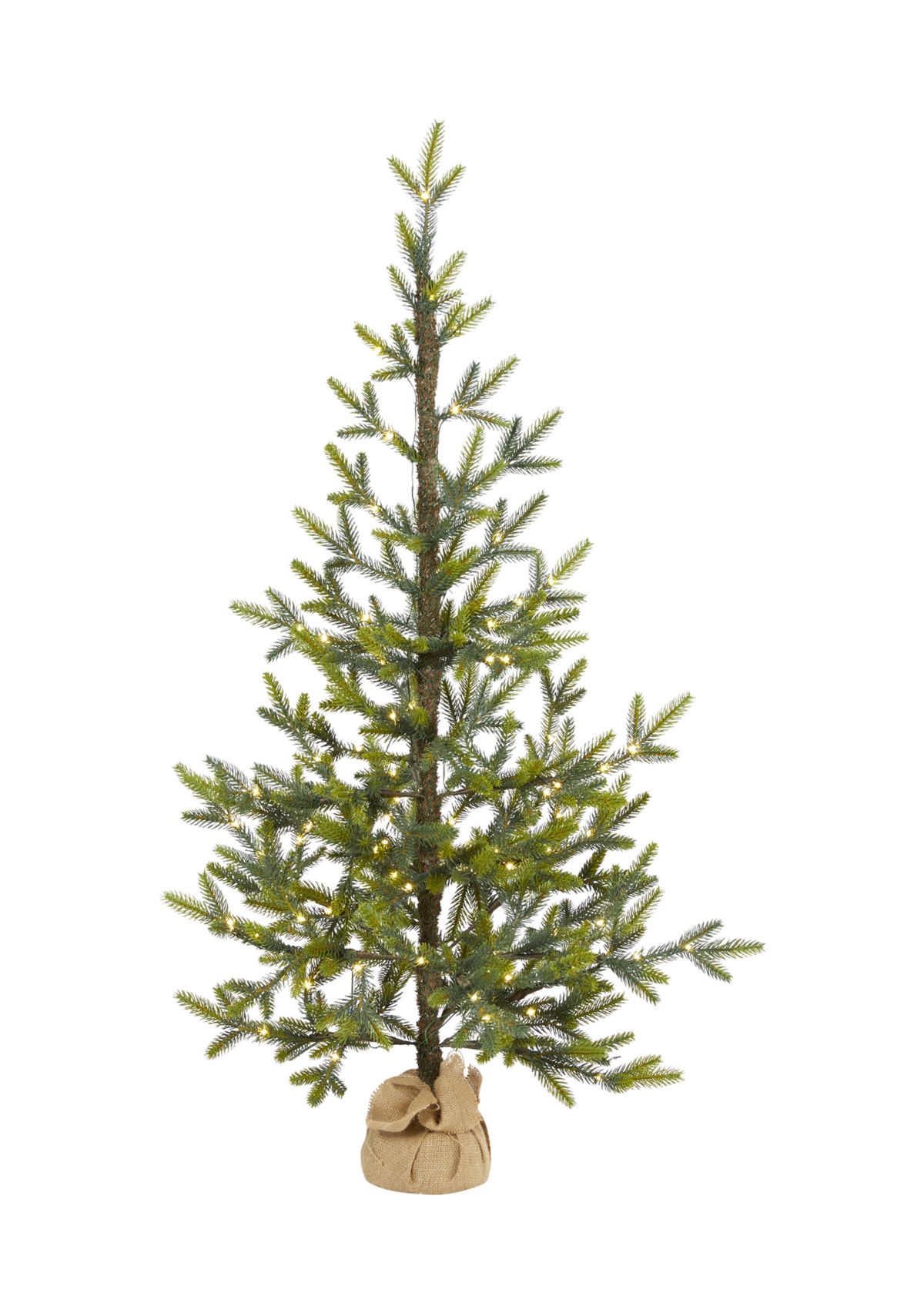 4 Foot Fraser Fir “Natural Look” Artificial Christmas Tree with 100 Clear LED Lights, a Burlap Base and 403 Bendable Branches