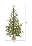4 Foot Fraser Fir “Natural Look” Artificial Christmas Tree with 100 Clear LED Lights, a Burlap Base and 403 Bendable Branches