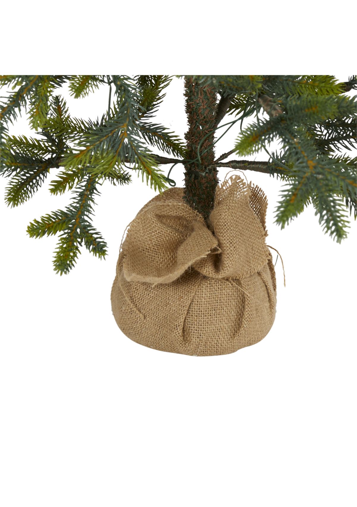 4 Foot Fraser Fir “Natural Look” Artificial Christmas Tree with 100 Clear LED Lights, a Burlap Base and 403 Bendable Branches