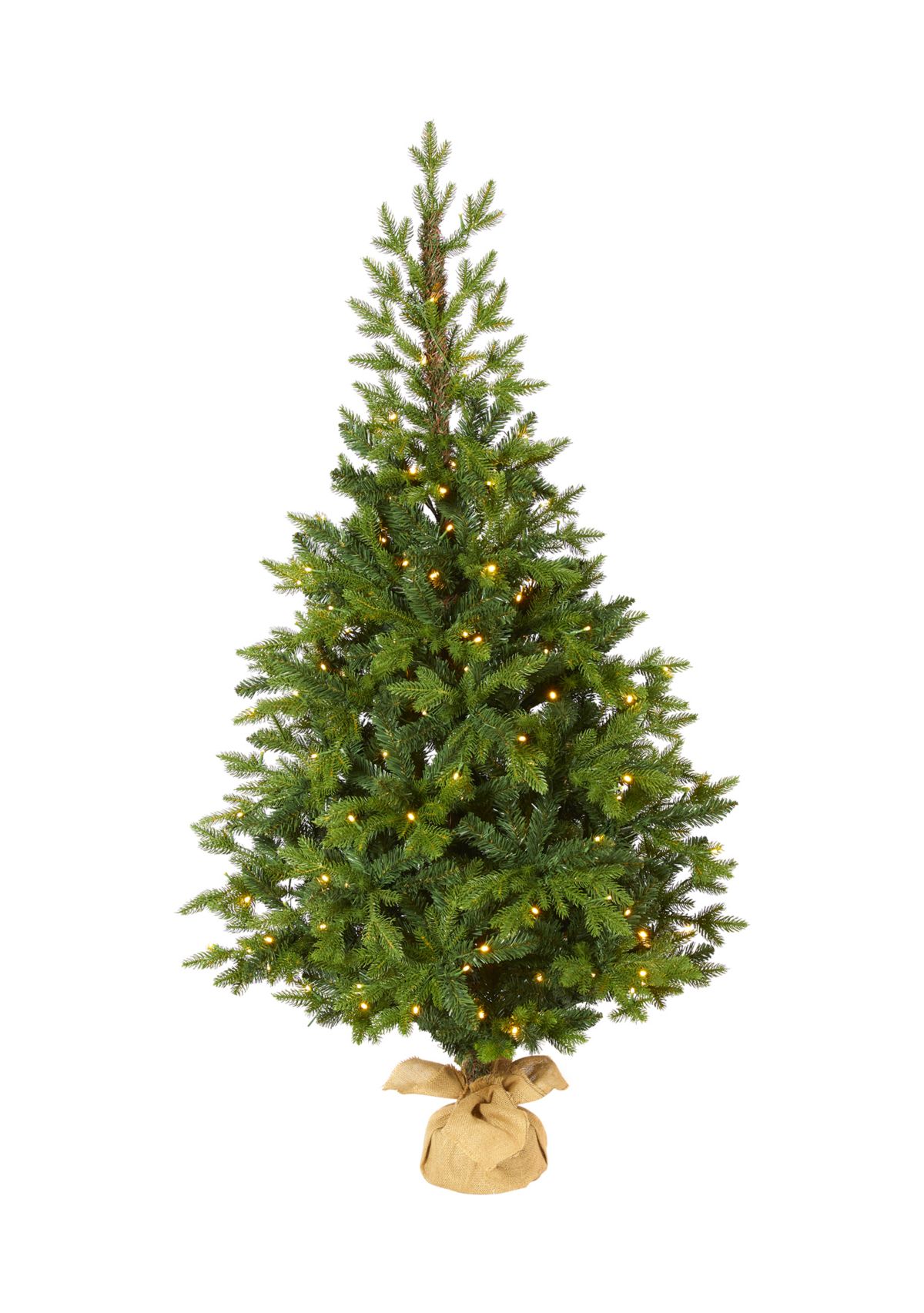 5 Foot Fraser Fir “Natural Look” Artificial Christmas Tree with 190 Clear LED Lights, a Burlap Base and 1217 Bendable Branches