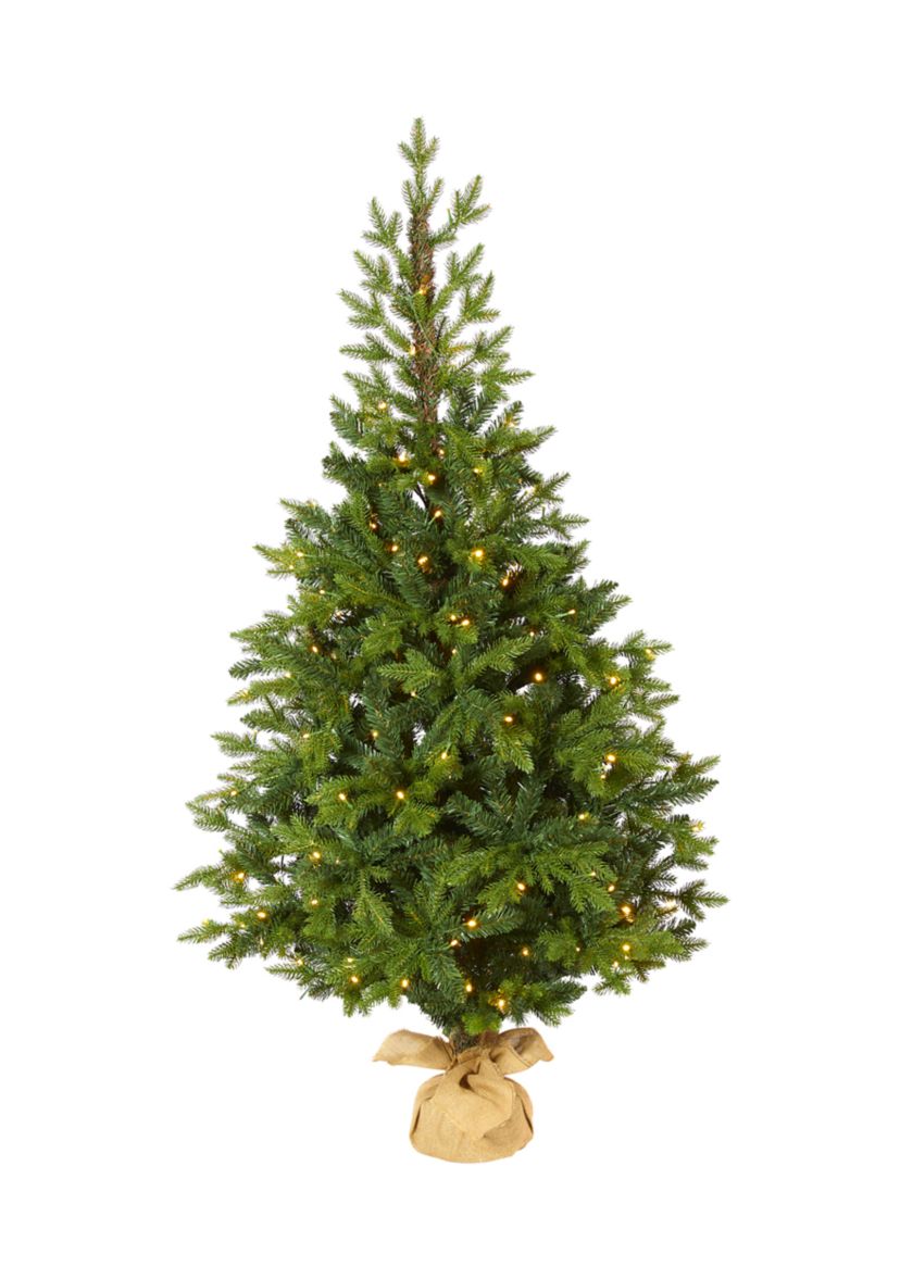 5 Foot Fraser Fir “Natural Look” Artificial Christmas Tree with 190 Clear LED Lights, a Burlap Base and 1217 Bendable Branches