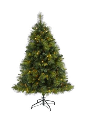 Nearly Natural 5 Foot North Carolina Mixed Pine Artificial Christmas Tree with 200 Warm White LED Lights, 711 Bendable Branches and Pinecones