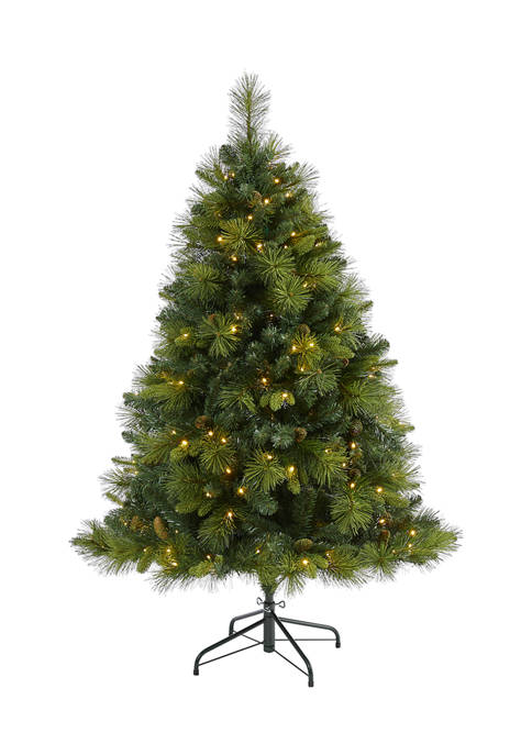5 Foot North Carolina Mixed Pine Artificial Christmas Tree with 200 Warm White LED Lights, 711 Bendable Branches and Pinecones