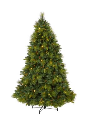 Nearly Natural 6.5 Foot North Carolina Mixed Pine Artificial Christmas Tree with 350 Warm White LED Lights, 1367 Bendable Branches and Pinecones -  7601559T1996