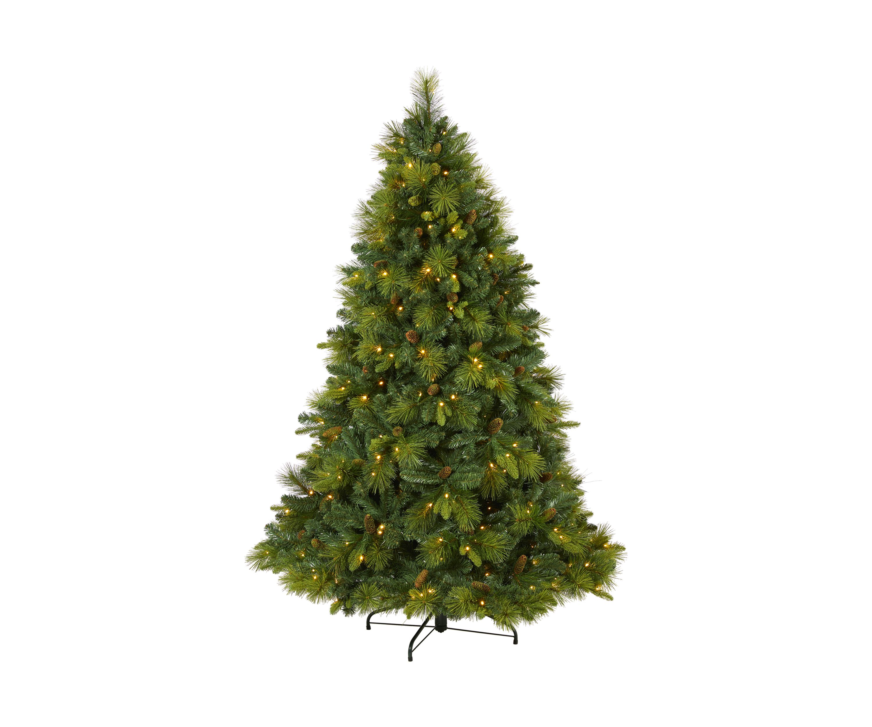 6.5 Foot North Carolina Mixed Pine Artificial Christmas Tree with 350 Warm White LED Lights, 1367 Bendable Branches and Pinecones