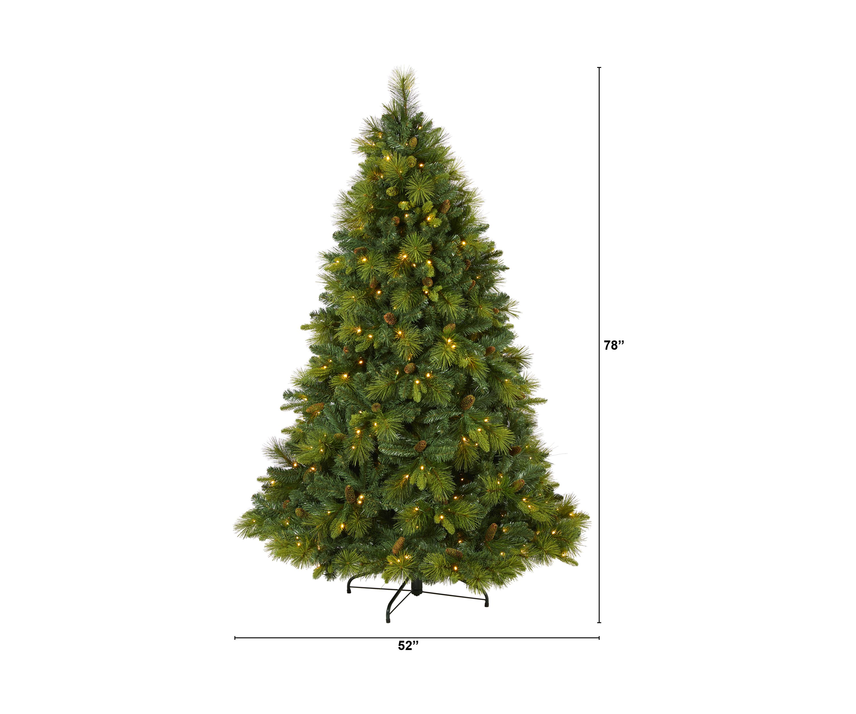 6.5 Foot North Carolina Mixed Pine Artificial Christmas Tree with 350 Warm White LED Lights, 1367 Bendable Branches and Pinecones