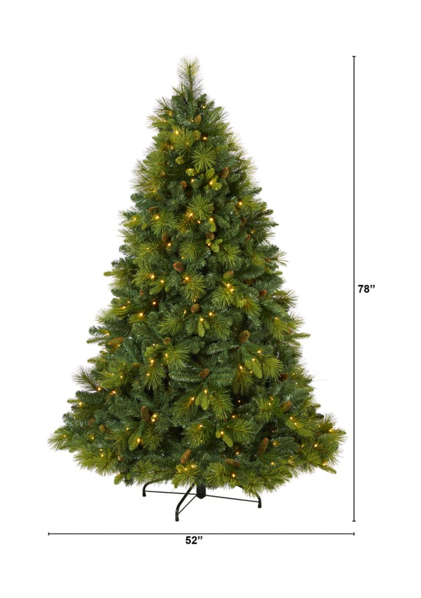 6.5 Foot North Carolina Mixed Pine Artificial Christmas Tree with 350 Warm White LED Lights, 1367 Bendable Branches and Pinecones