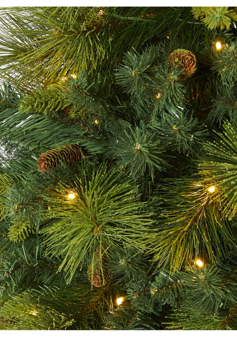 6.5 Foot North Carolina Mixed Pine Artificial Christmas Tree with 350 Warm White LED Lights, 1367 Bendable Branches and Pinecones